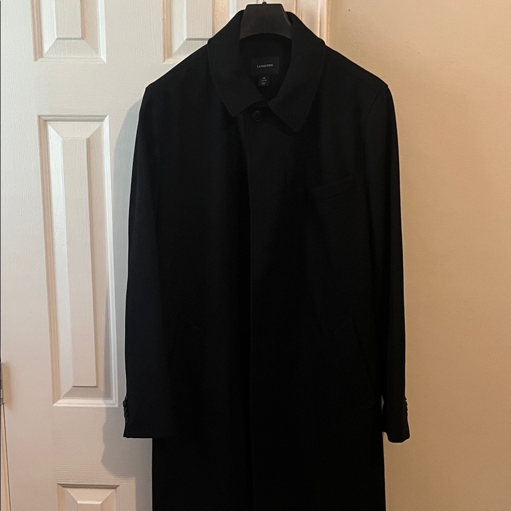 Lands' End Men's Classic Wool Black Trench Coat Size M